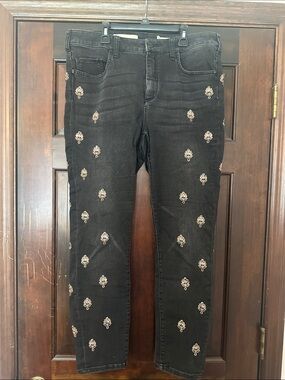 Pilcro and the Letterpress Black Straight-Leg Jeans with Gold Embellishments